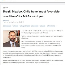 Brazil, Mexico, Chile have most favorable conditions for M&As next year